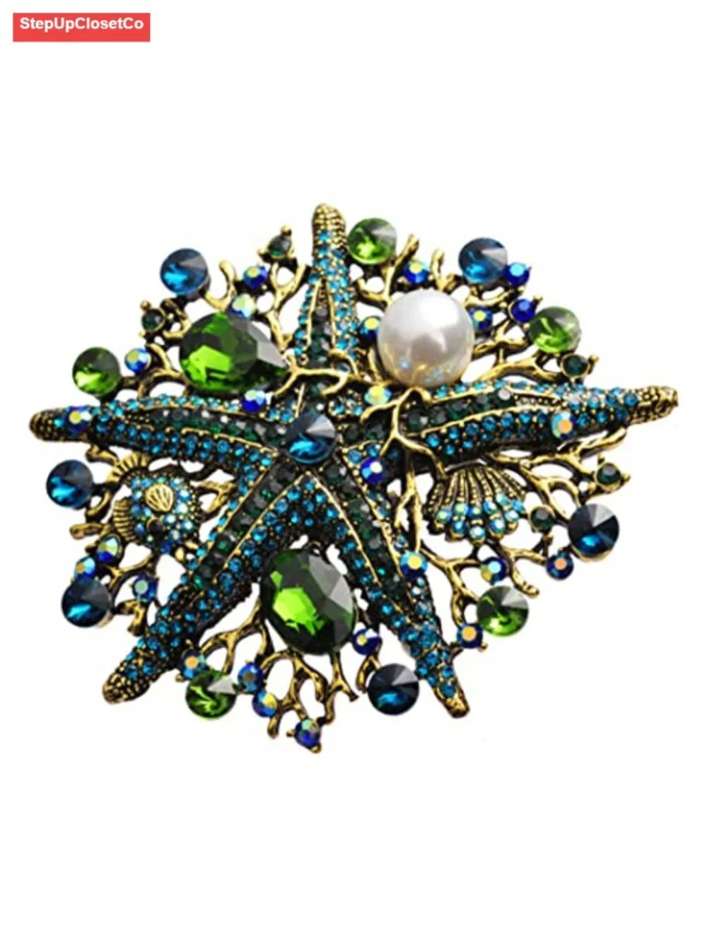 Vintage Style Crystal Starfish Brooch Pin for Women Scarf Hat Corsage